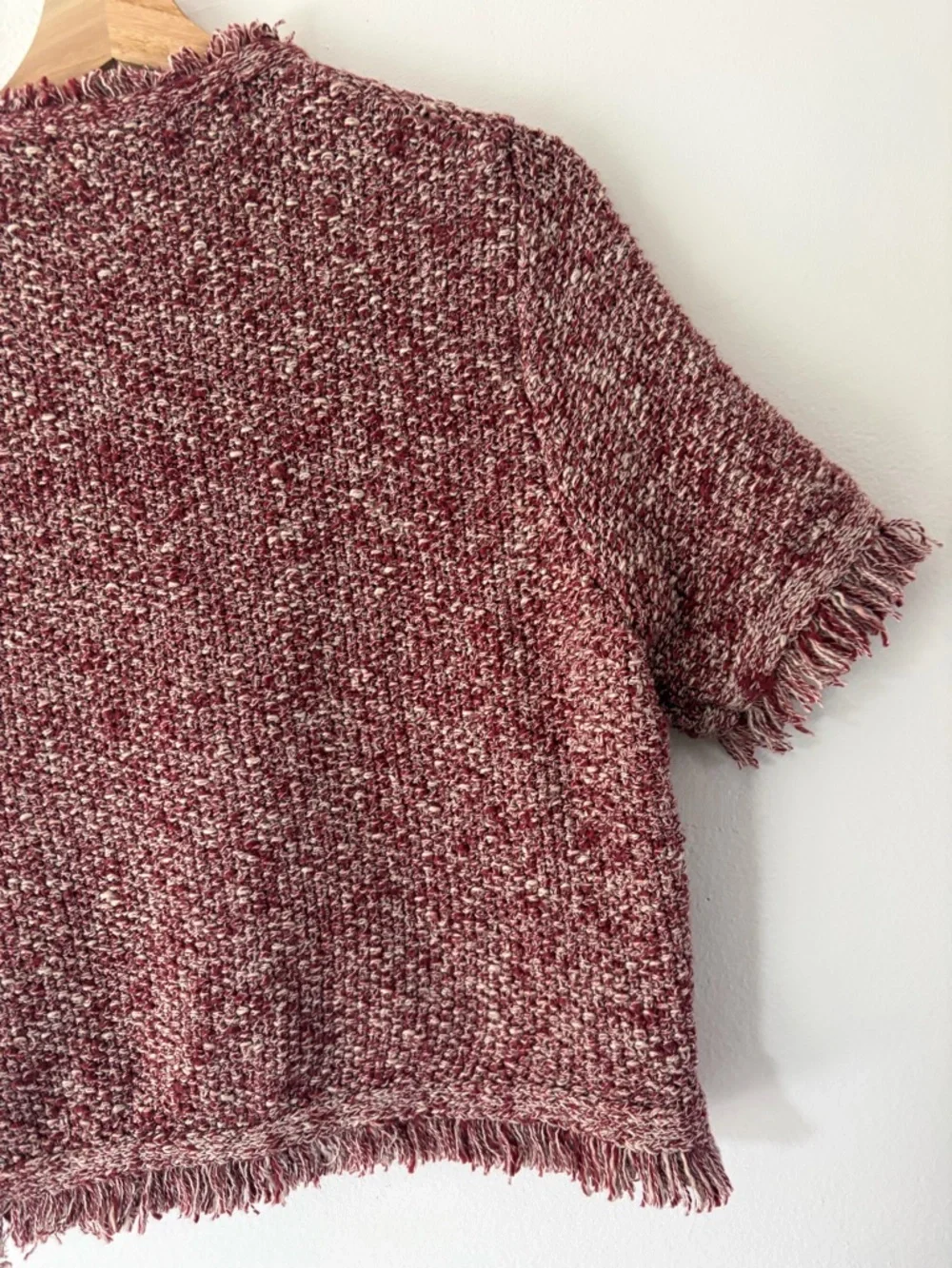 J. Crew Cropped Fringe‎ Trim Short Sleeve Knit Lady Jacket In Marled Yarn Medium